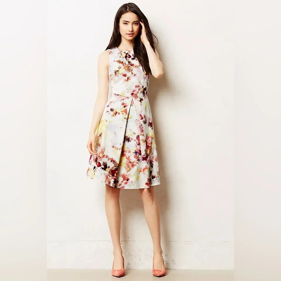 Anthropologie Hunter Bell NYC Kukka Digital Fit & Flare Dress Watercolor Size 6P - Picture 9 of 9